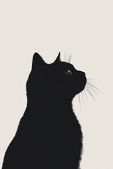 Black Cat Profile Silhouette Against Light Background