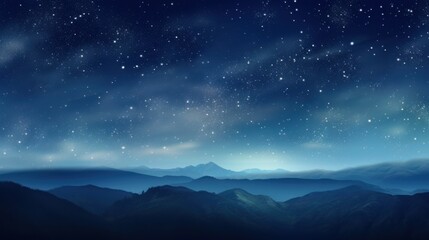 Fototapeta premium A surreal starry night, with glowing stars casting soft light over undulating abstract blue hills, swirling patterns of celestial light filling the sky, 