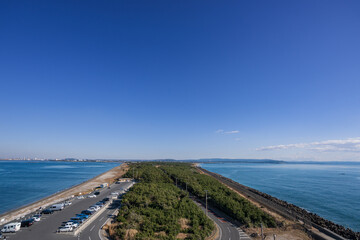 富津岬の先端展望台から眺める富津岬と房総半島
