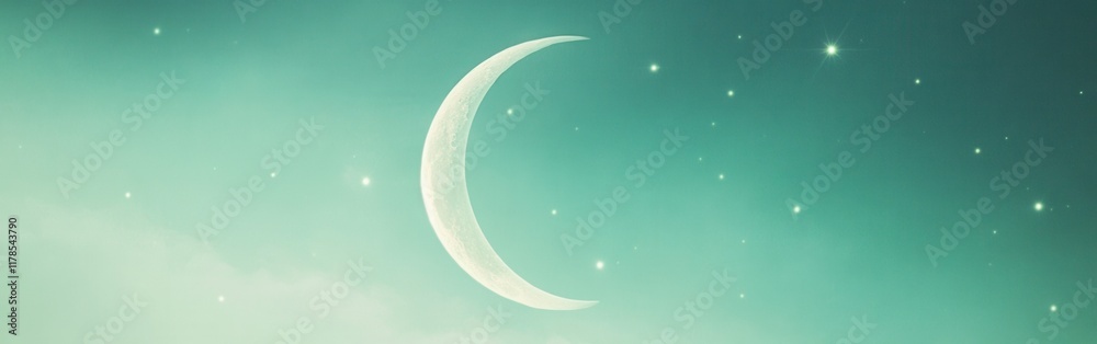 Aufkleber soft silhouette of a crescent moon with stars in calming pastel tones creating a serene night sky at