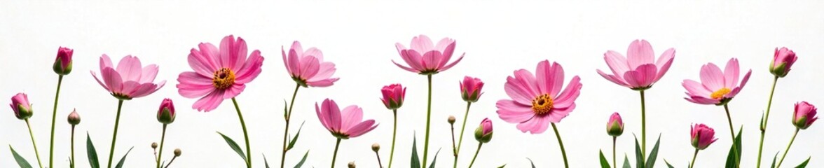 Fototapeta premium Delicate pink flowers with delicate green stems isolated on white background, floral, flower, sweetpea