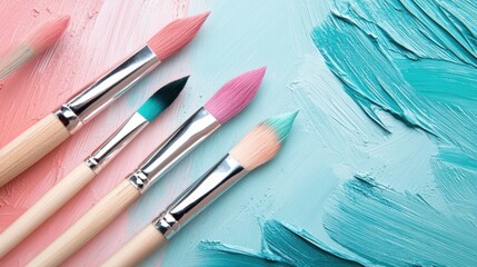 Creative tools arranged with soft pencil strokes blending pink to teal, showcasing artistic inspiration and balance in design