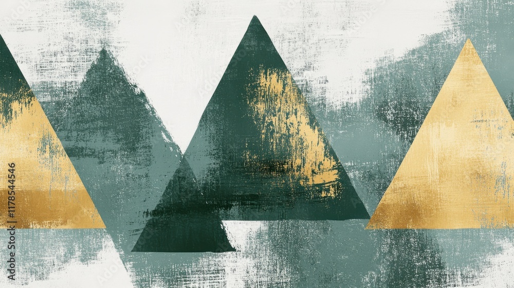 Poster Bold triangle design in negative space featuring muted green and gold tones blending seamlessly for a modern art aesthetic
