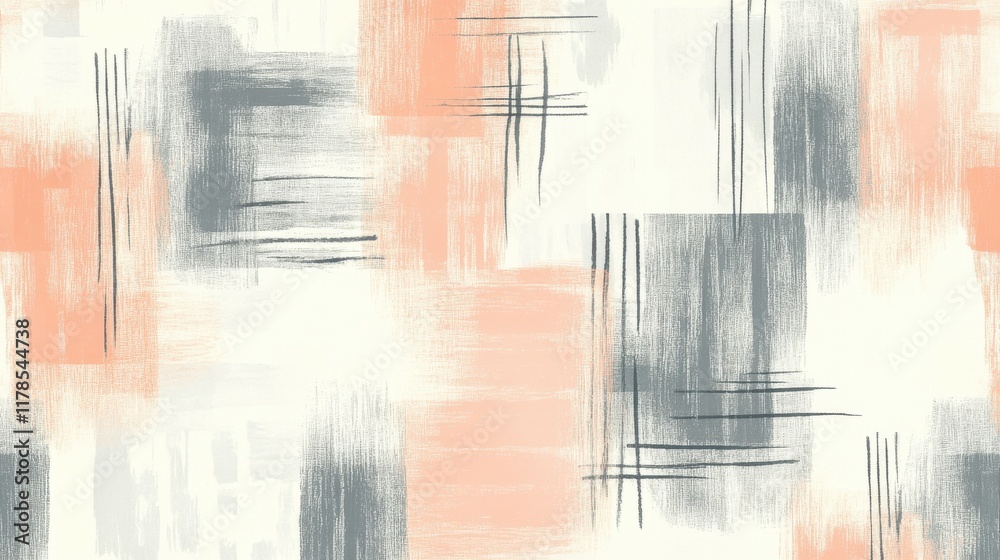 Aufkleber Minimalist grid patterns in soft gray and peach tones create a balanced and serene design space