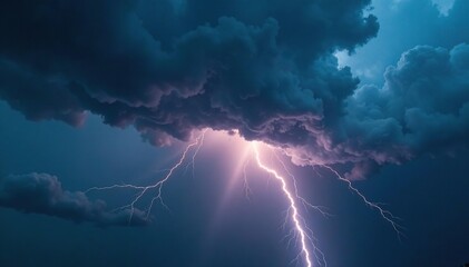 Fototapeta premium Thunderous rumble echoes from deep within the cumulus clouds as they unleash a torrent of rain and hail, electrical discharge, heavy downpour