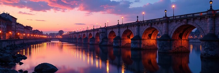 Obraz premium Arches and columns of Ponte Nerton Navarro at dusk, ponte, bridge