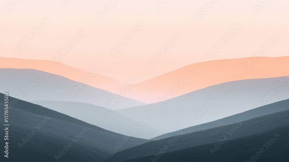 Poster gradient landscape showcasing serene transitions from muted amber to pastel gray during dawn