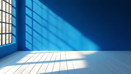 Sunlit Blue Room with White Floorboards