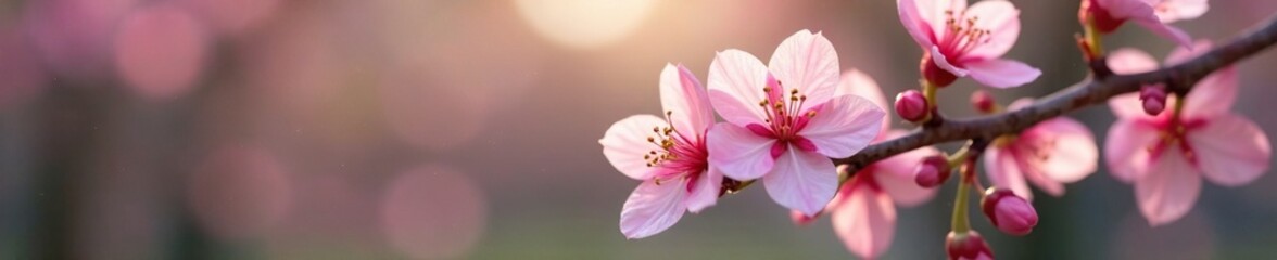Fototapeta premium delicate petals unfolding on small tree branches, buds, blossoms, spring flowers