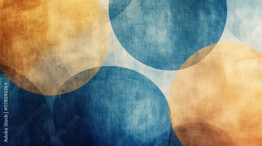 Poster Elegant gradient texture featuring overlapping pastel amber and blue circles in soft pencil strokes creates a calming visual experience