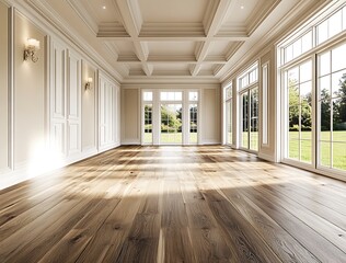 Obraz premium Sunlit Elegant Room with Hardwood Floor and French Doors