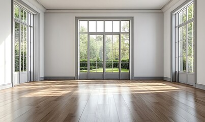 Fototapeta premium Sunlit Empty Room with French Doors