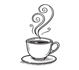 Black and white one line art icon drawing a coffee with white background