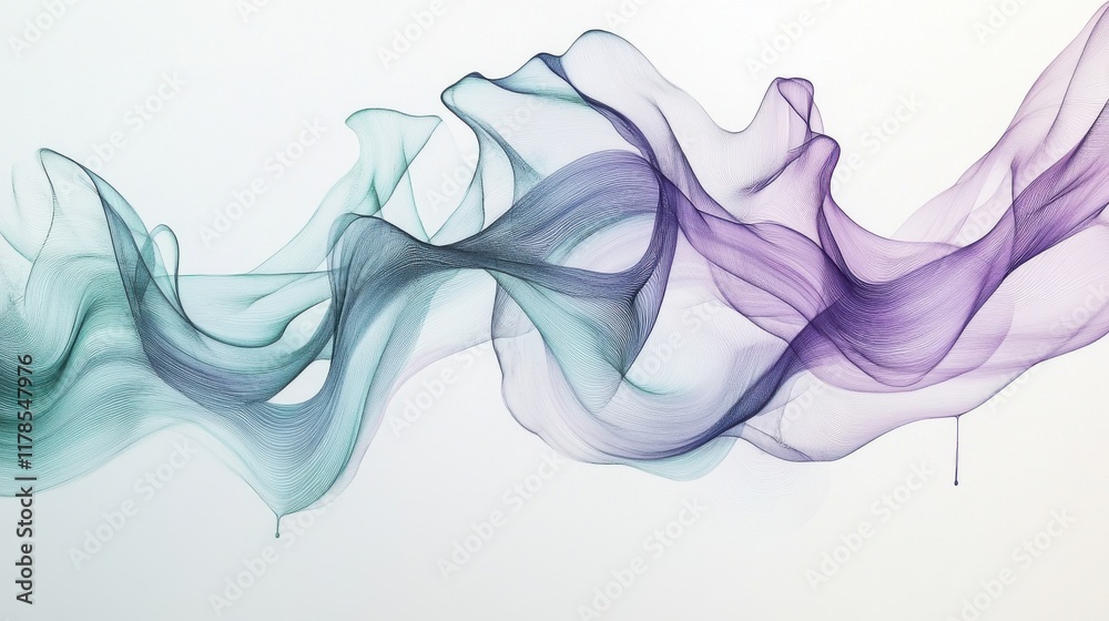 Poster Abstract pencil strokes and dripping paint patterns in muted lavender and teal create a sense of movement and texture