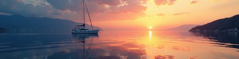 Boat sailing in the calm waters of the Adria Sea at dawn, adriatic sea, reflection, boat