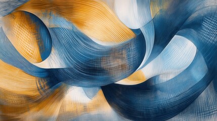 Dynamic pencil strokes create a flowing abstract design in pastel blue and amber tones with rich...