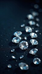 Shiny silver gemstones scattered on a dark background with subtle white diamonds, precious, shining, treasure