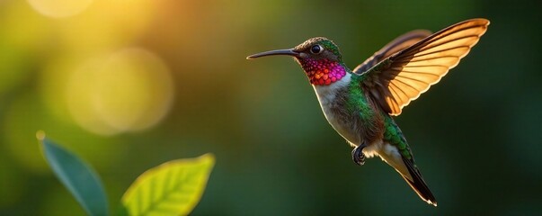 Fototapeta premium Hummingbird's throat patch glowing in sunlight, glow, wildlife
