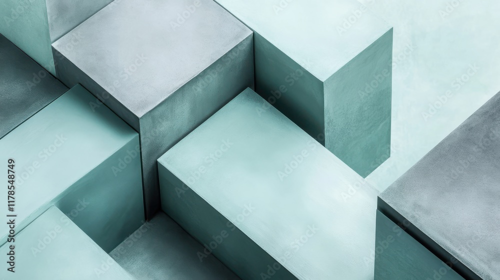 Poster pastel mint and gray abstract grid pattern creating a soothing, airy atmosphere in a modern design