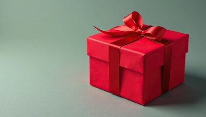 Obraz premium Red colored gift box without any contents but with an elegant red ribbon, present, red, wrapping