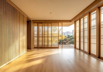 Sunlit Minimalist Asian Room with Sliding Doors