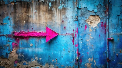 Urban Exploration Photography: Pink Arrow Blue Wall Graffiti Art, Street Art, City Exploration, Abandoned Places