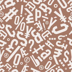 Seamless mocha brown and white typography symbols abstract pattern vector