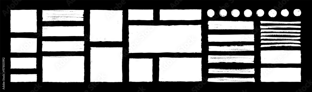 Fototapete white vector rough edge rectangles on black background. grunge torned square highlights, overlays co