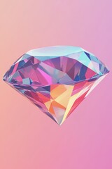 A diamond is shown in a pink background. The diamond is cut in a way that it looks like it is made of many small diamonds