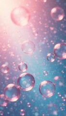 Delicate soap bubbles float on a shimmering abstract background, subtle gradient, soft focus