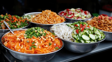 Fresh Asian Noodle Dishes with Colorful Ingredients