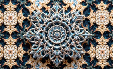 A close-up of a delicate gold necklace resting on a vibrant floral fabric, showcasing intricate details and contrasting textures.