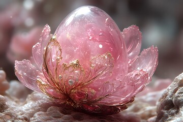 Pink Glass Egg Adorned With Golden Floral Design
