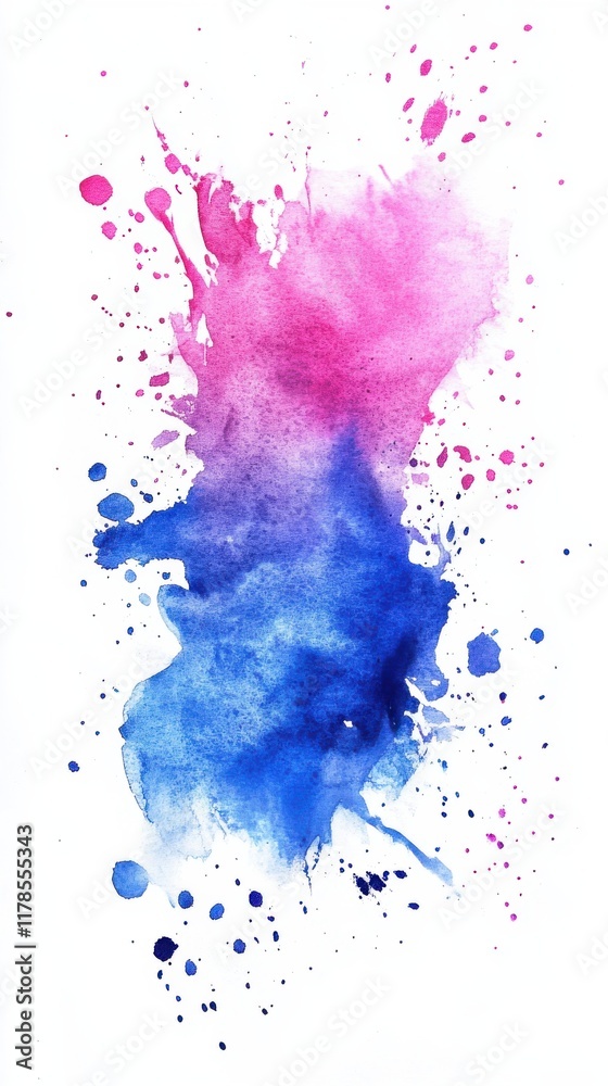 Poster vibrant abstract watercolor artwork featuring fuchsia and royal blue hues with dynamic splashes and 