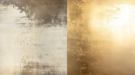 Elegant transition between brushed stainless steel and soft champagne gold tones with subtle wear for an industrial aesthetic