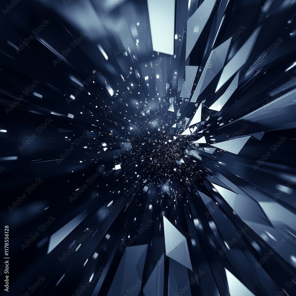 Poster explore a dynamic and futuristic abstract background filled with sharp angular patterns and data ele
