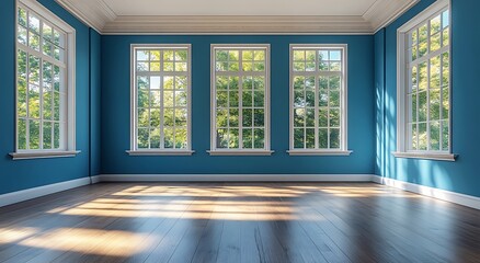 Sunlit Room with Wide Windows and Hardwood Floor