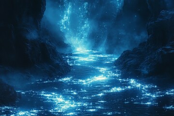 Fototapeta premium Glowing Waterway in a Mystical Cave