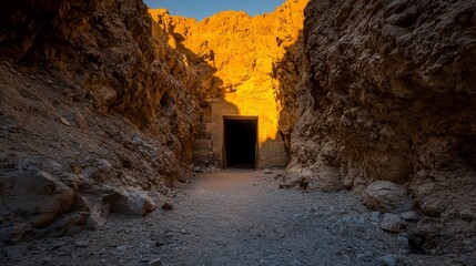 Exploring the tomb entrance in the valley of the kings a stunning archaeological landmark at sunset