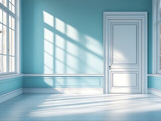 Sunny pastel blue room interior