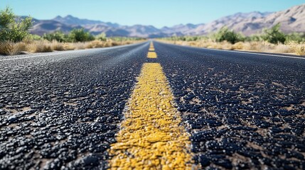 Naklejka premium A Long Empty Road with a Clear Blue Sky Above in 16k Resolution