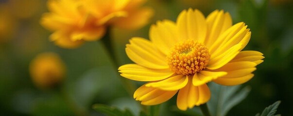 Delicate petals of yellow marigold flower unfolded, flowers, warm