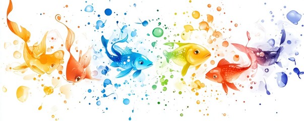 Rainbow Fish Watercolor Splash Art