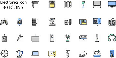 Set of Electronics icons. Line art style icons bundle. vector illustration