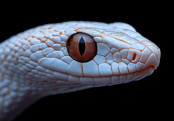 Fototapeta premium Close-up of an Exotic White Snake with Striking Brown Eye Details and Unique Scales, Perfect for Wildlife Photography and Nature Enthusiasts