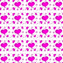 Seamless pattern with pink hearts on white background.