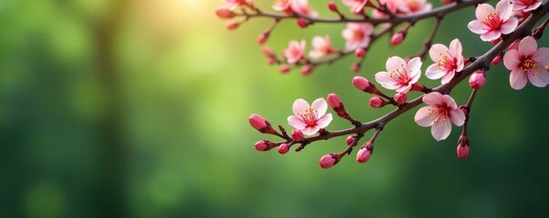 Obraz premium Hollow branches holding delicate, blooming stems, blooming plants, evergreen trees