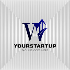 Modern bridge combined with initial letter W logo design template