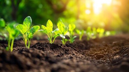 A healthy garden with rows of fresh, green vegetables growing in rich soil, emphasizing sustainable living and the rewards of outdoor gardening