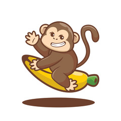 cute monkey riding banana